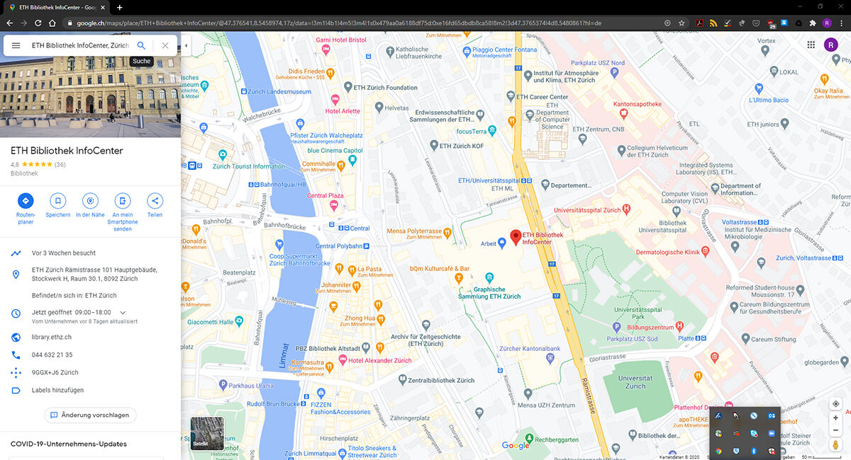 Google Maps Screenshot of the University campus Zurich